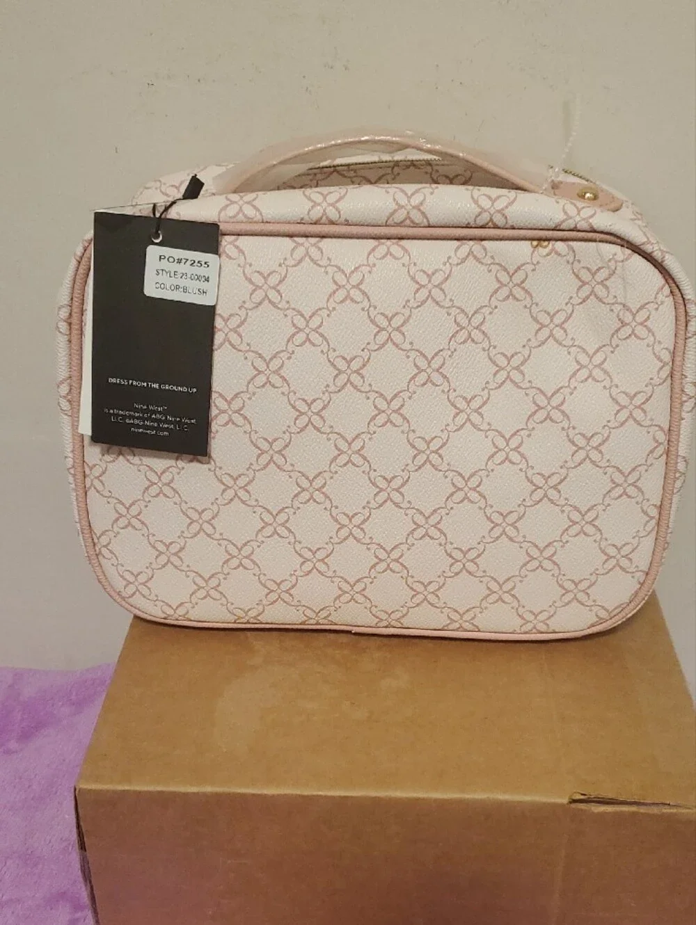 Nine West Blush Pink Logo-Print Cosmetic Case